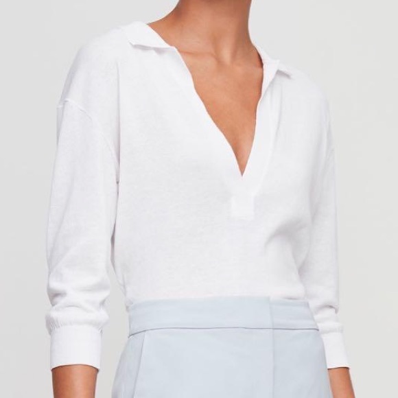 Babaton Sweaters - NEW Babaton Aritzia Kenny Knit Polo 3/4 Sleeve Sweater White Medium M NWT